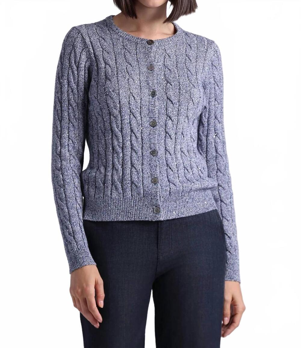 NEW MINNIE ROSE sparkle cable cardigan in navy marl